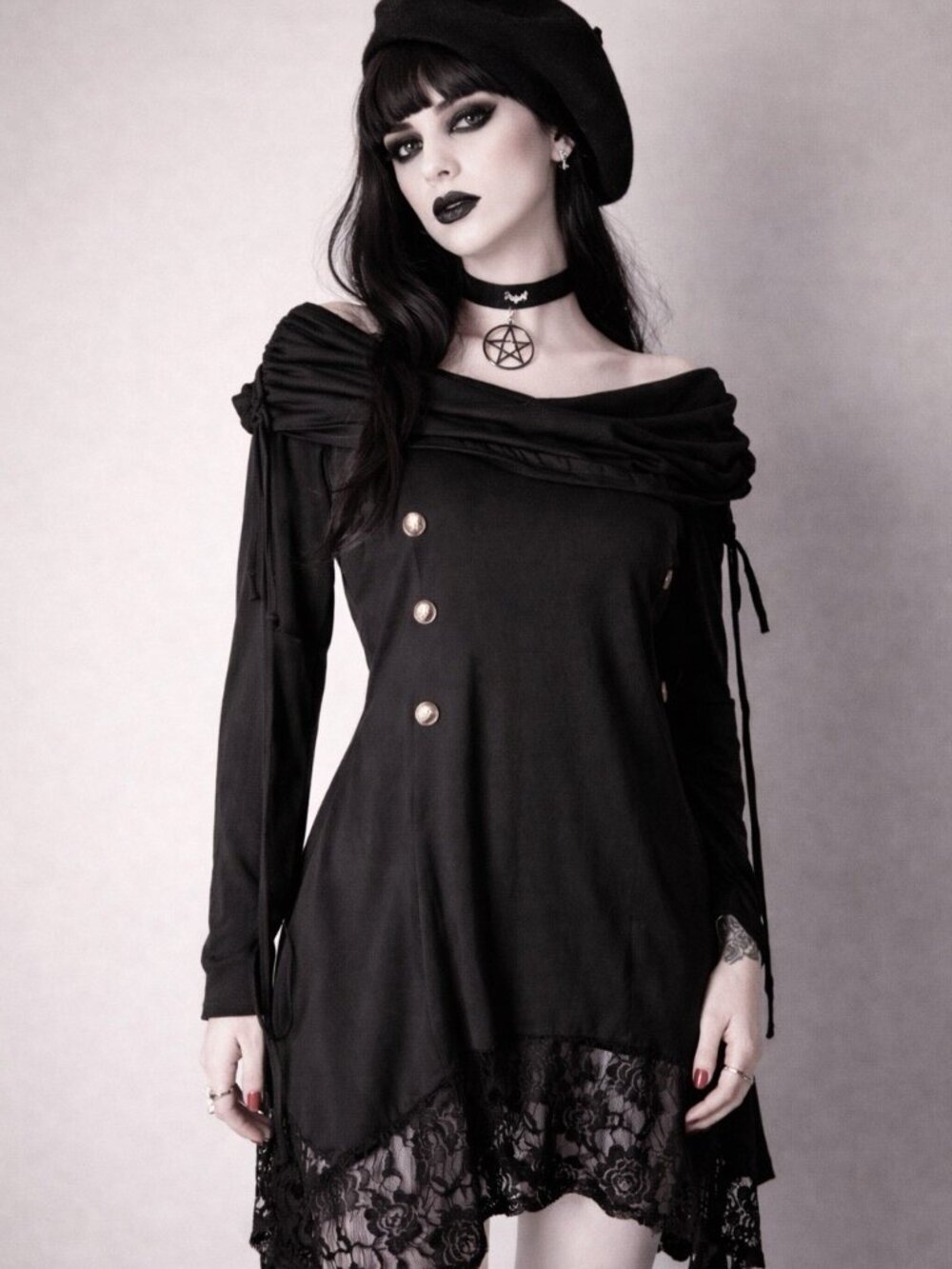 Vintage Y2K Long Lace Steampunk Rave Hoodie Dress Buttons Gothic Long Top
